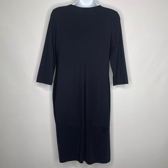 MC Planet by Innate Black Flash Dress Asymmetric Draped Abstract Floral - Picture 5 of 9